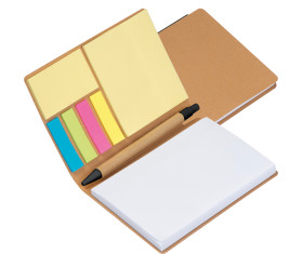Notebook with pen and sticky notes